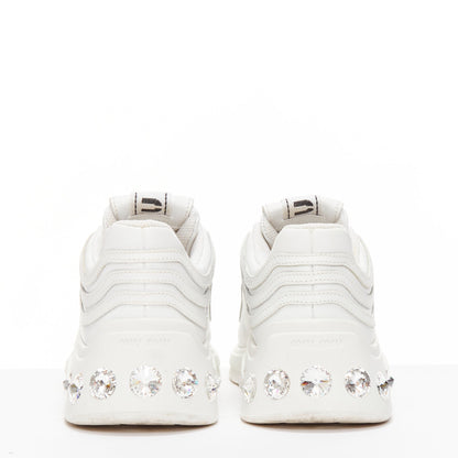 Women's Miu Miu White Leather Crystal Sneakers