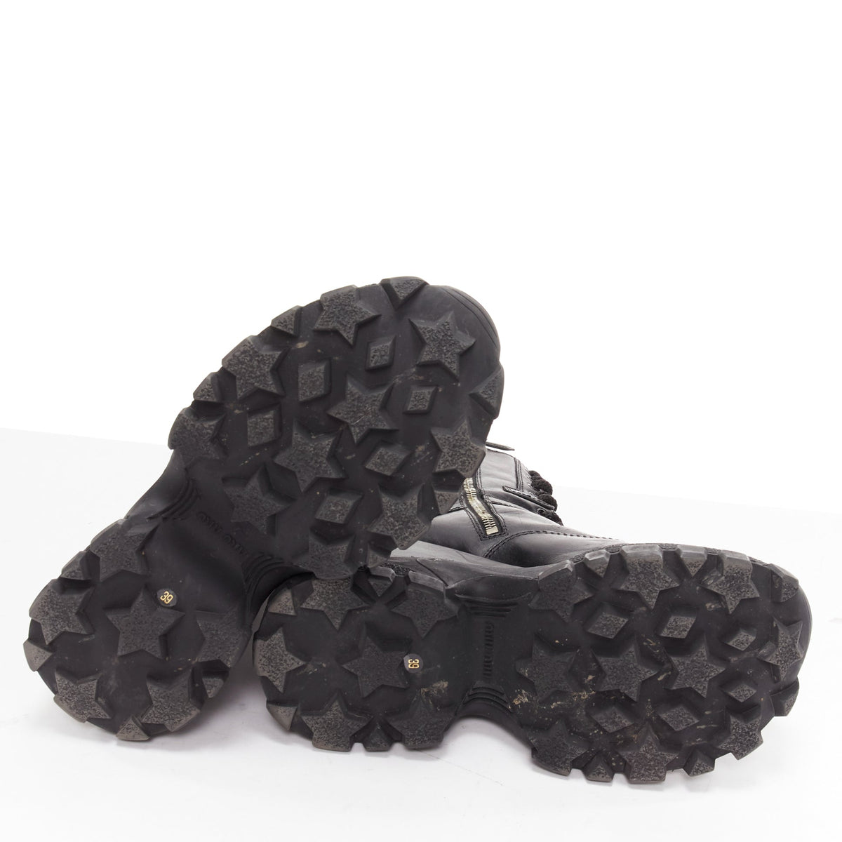Women's Miu Miu Leather Lace Up Chunky Boots