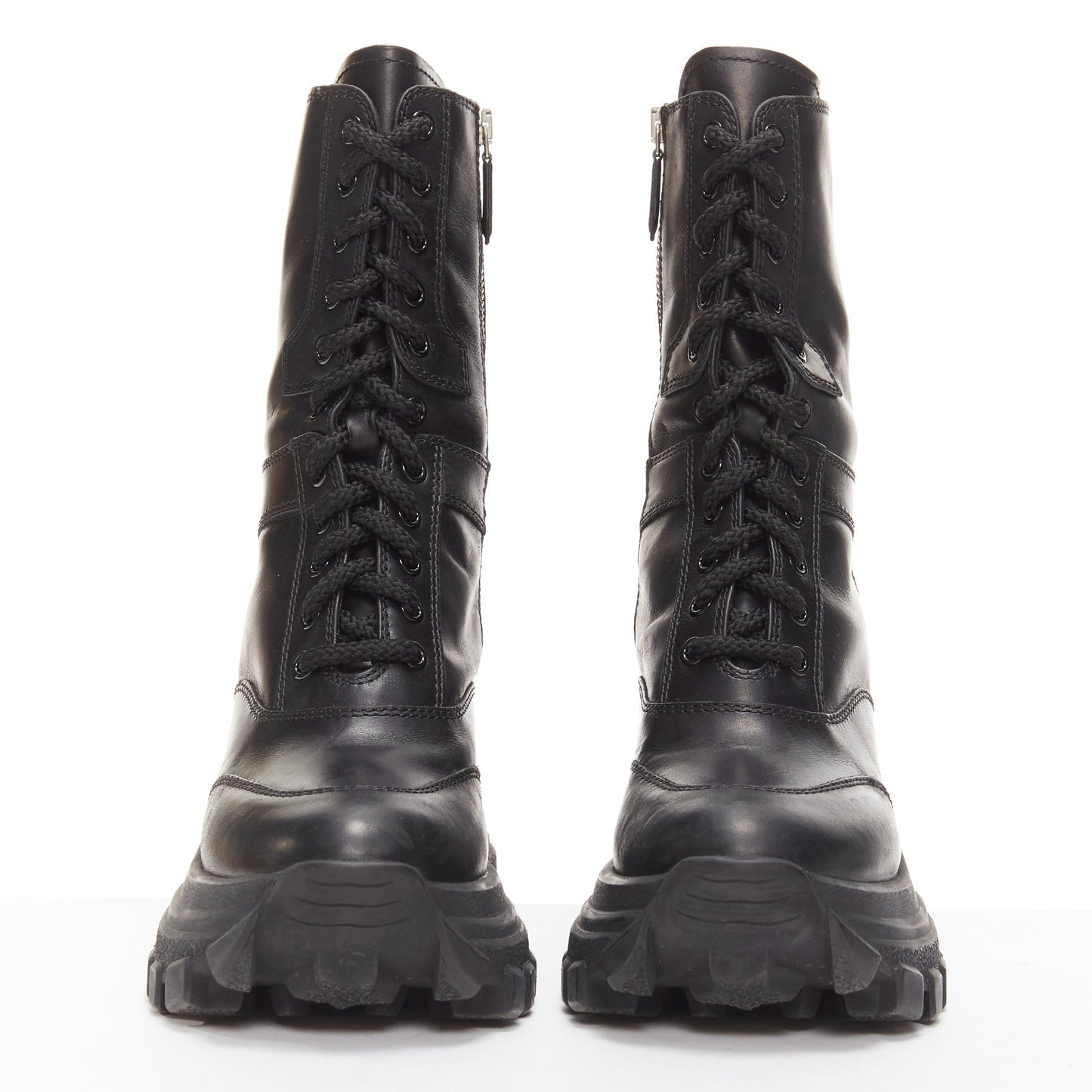 Women's Miu Miu Leather Lace Up Chunky Boots