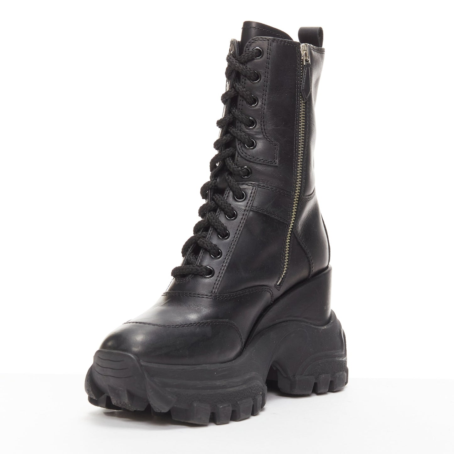 Women's Miu Miu Leather Lace Up Chunky Boots