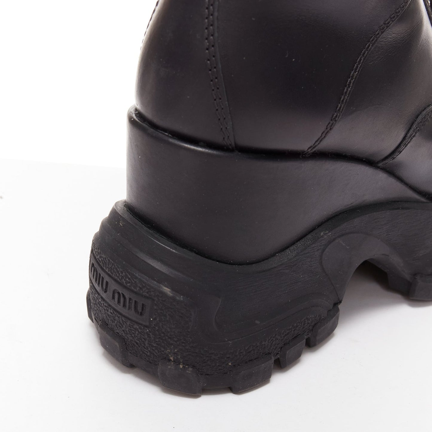 Women's Miu Miu Leather Lace Up Chunky Boots