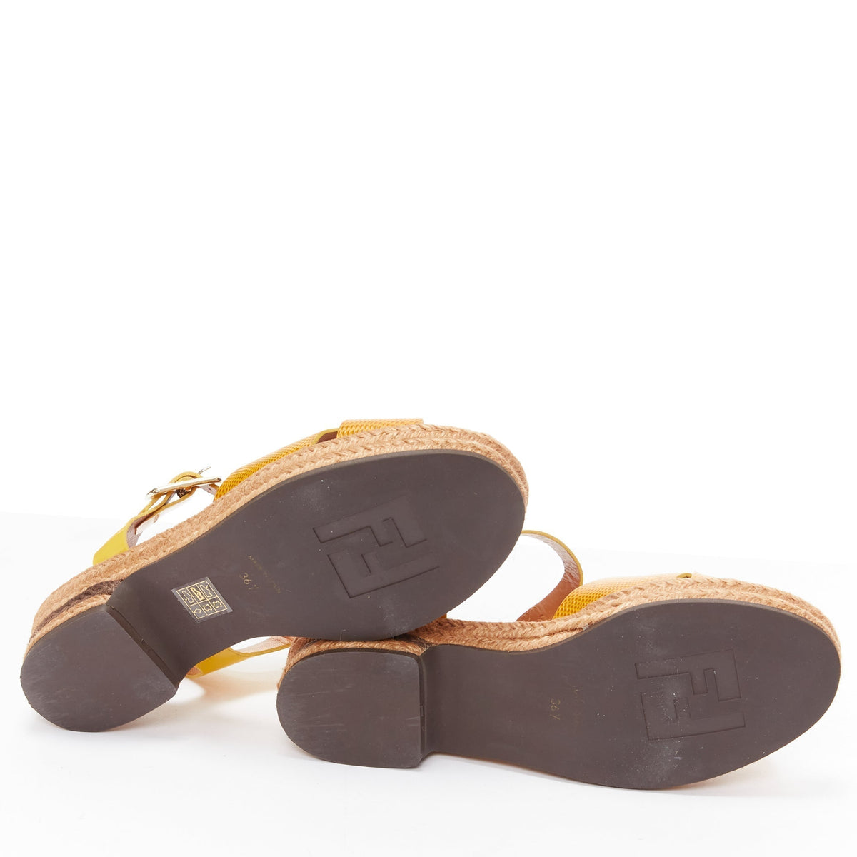 Women's Fendi Leather Cross Strap Jute Sandal