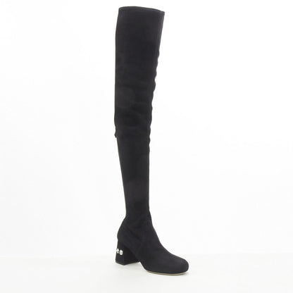 Women's Miu Miu Suede Jewelled Over Knee Boots