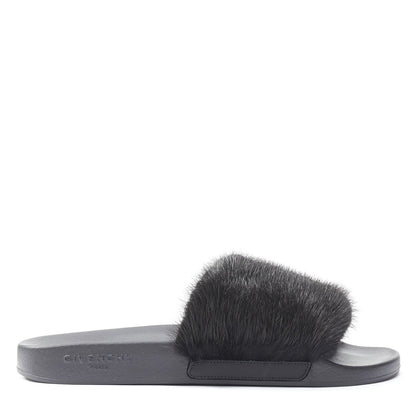 Women's Givenchy Mink Fur Logo Pool Slides