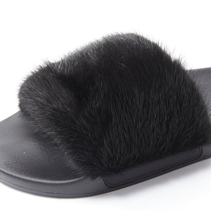 Women's Givenchy Mink Fur Logo Pool Slides