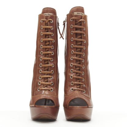 Women's Miu Miu Leather Platform High Heel Booties