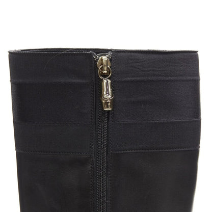Women's Gucci Web Trim Leather Riding Boots