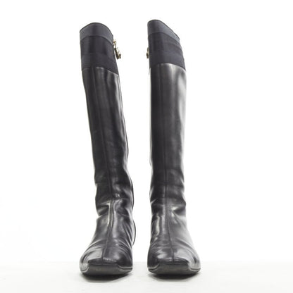 Women's Gucci Web Trim Leather Riding Boots