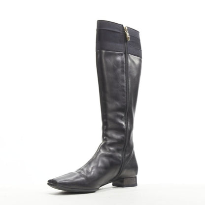 Women's Gucci Web Trim Leather Riding Boots