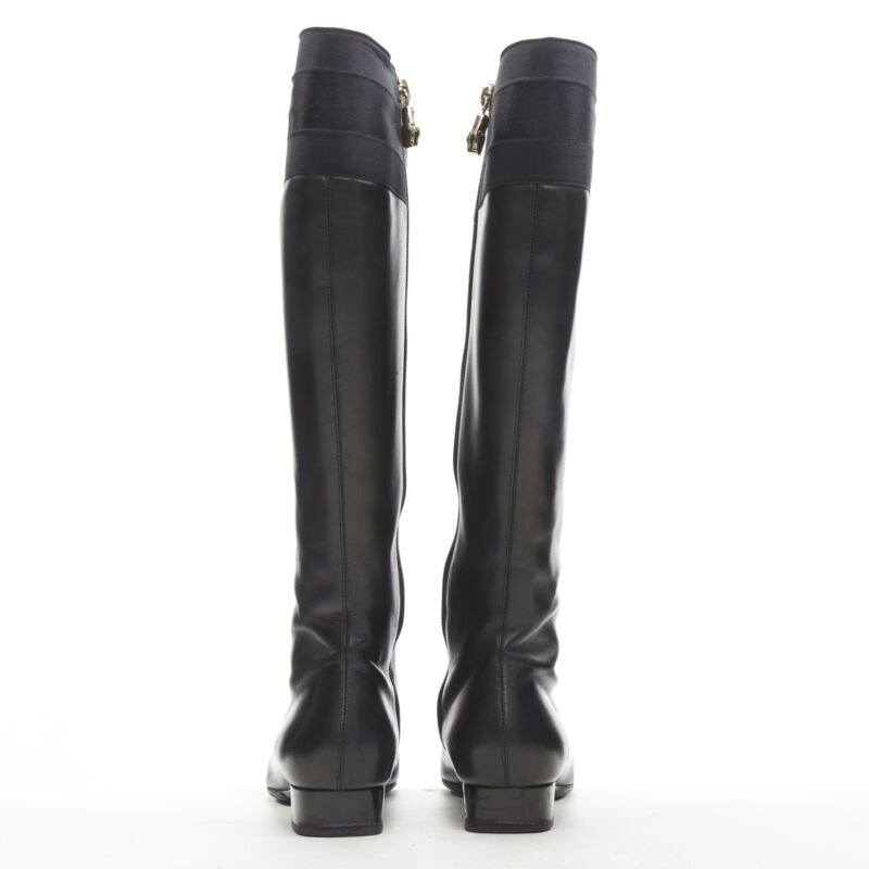 Women's Gucci Web Trim Leather Riding Boots