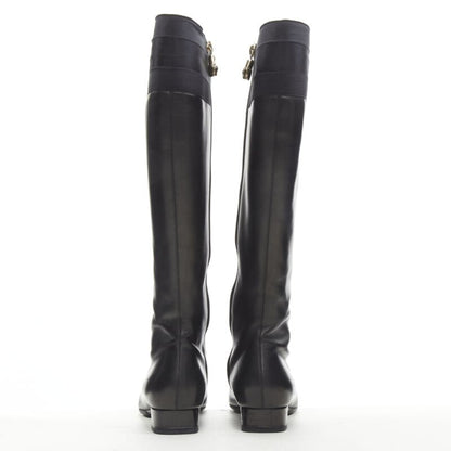 Women's Gucci Web Trim Leather Riding Boots