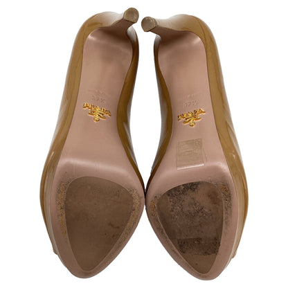 Women's Prada Peep Toe Platform Pumps in Beige Patent Leather