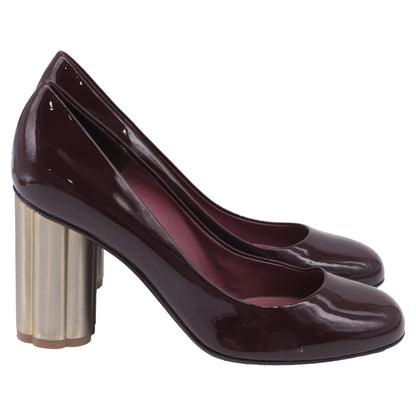 Women's Ferragamo Lucca Block Heel Pumps in Burgundy Patent Leather