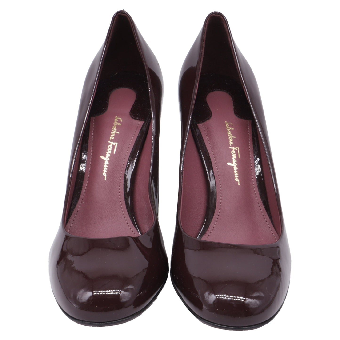 Women's Ferragamo Lucca Block Heel Pumps in Burgundy Patent Leather