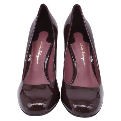 Women's Ferragamo Lucca Block Heel Pumps in Burgundy Patent Leather