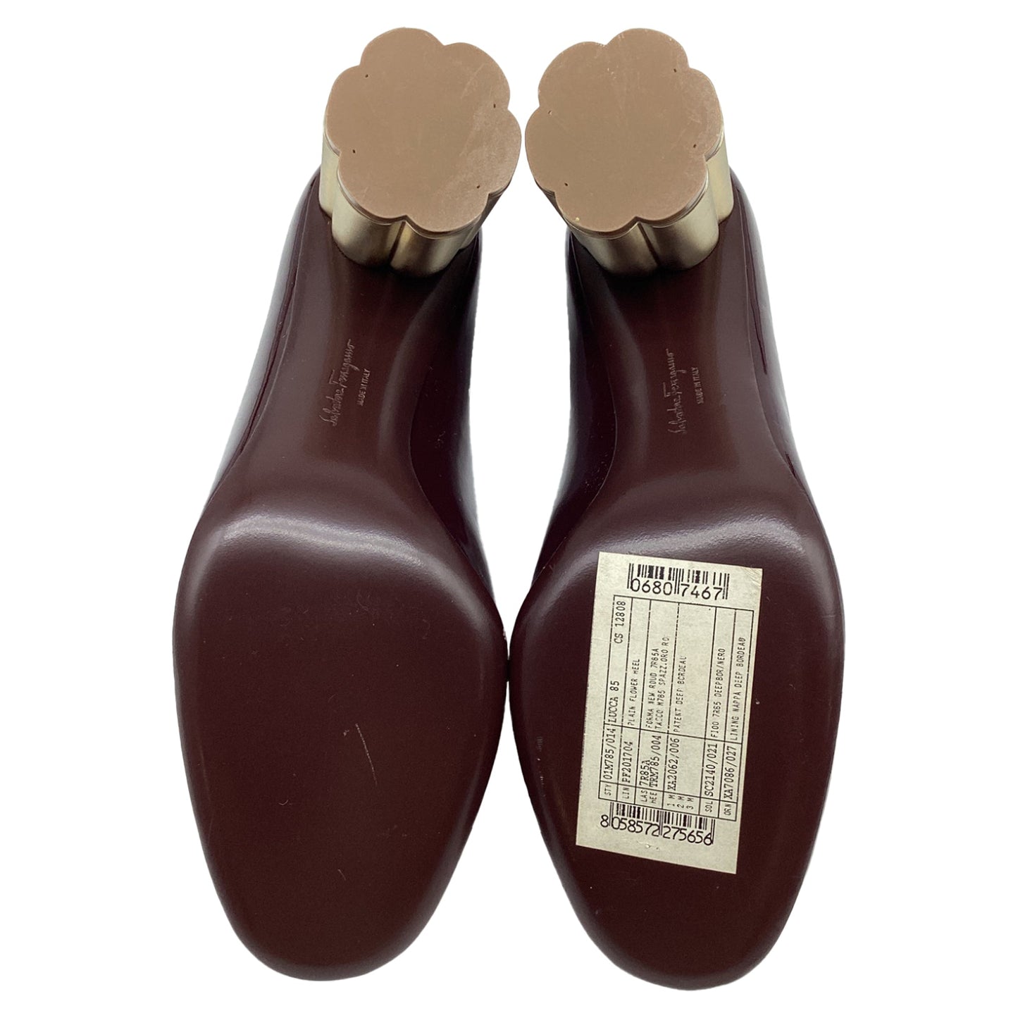 Women's Ferragamo Lucca Block Heel Pumps in Burgundy Patent Leather