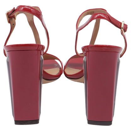 Women's Salvatore Ferragamo Mirrored Heel T Strap Sandals in Red Patent Leather
