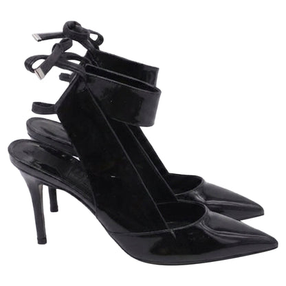 Women's Salvatore Ferragamo Ankle-Strap Pump with Transparent PVC Detail in Black Patent Leather