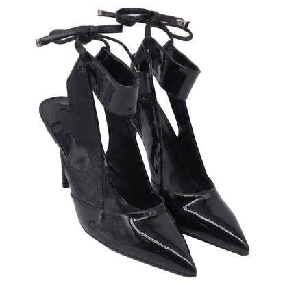 Women's Salvatore Ferragamo Ankle-Strap Pump with Transparent PVC Detail in Black Patent Leather