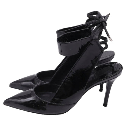 Women's Salvatore Ferragamo Ankle-Strap Pump with Transparent PVC Detail in Black Patent Leather