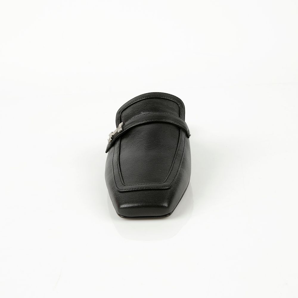 Women's Black Leather Groovy Mule Slippers
