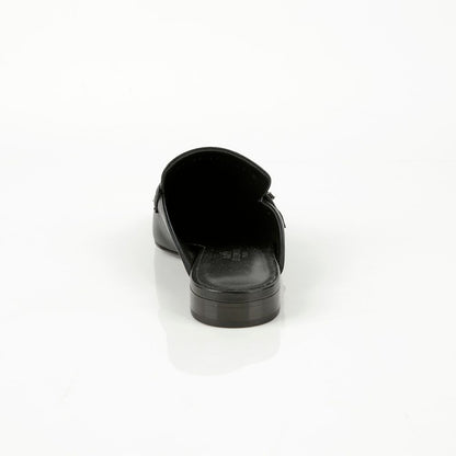 Women's Black Leather Groovy Mule Slippers