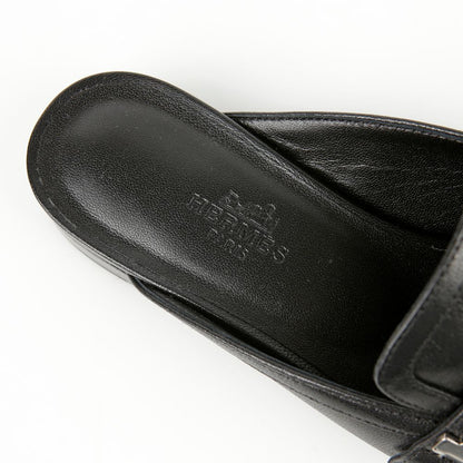 Women's Black Leather Groovy Mule Slippers