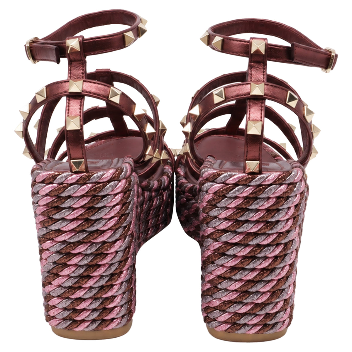 Women's Valentino Garavani 95mm Studded Wedge Sandals in Burgundy Leather
