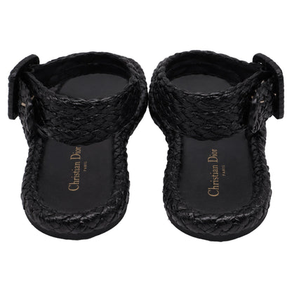 Women's Dior Woven Ocean Flat Thong Sandals in Black Raffia