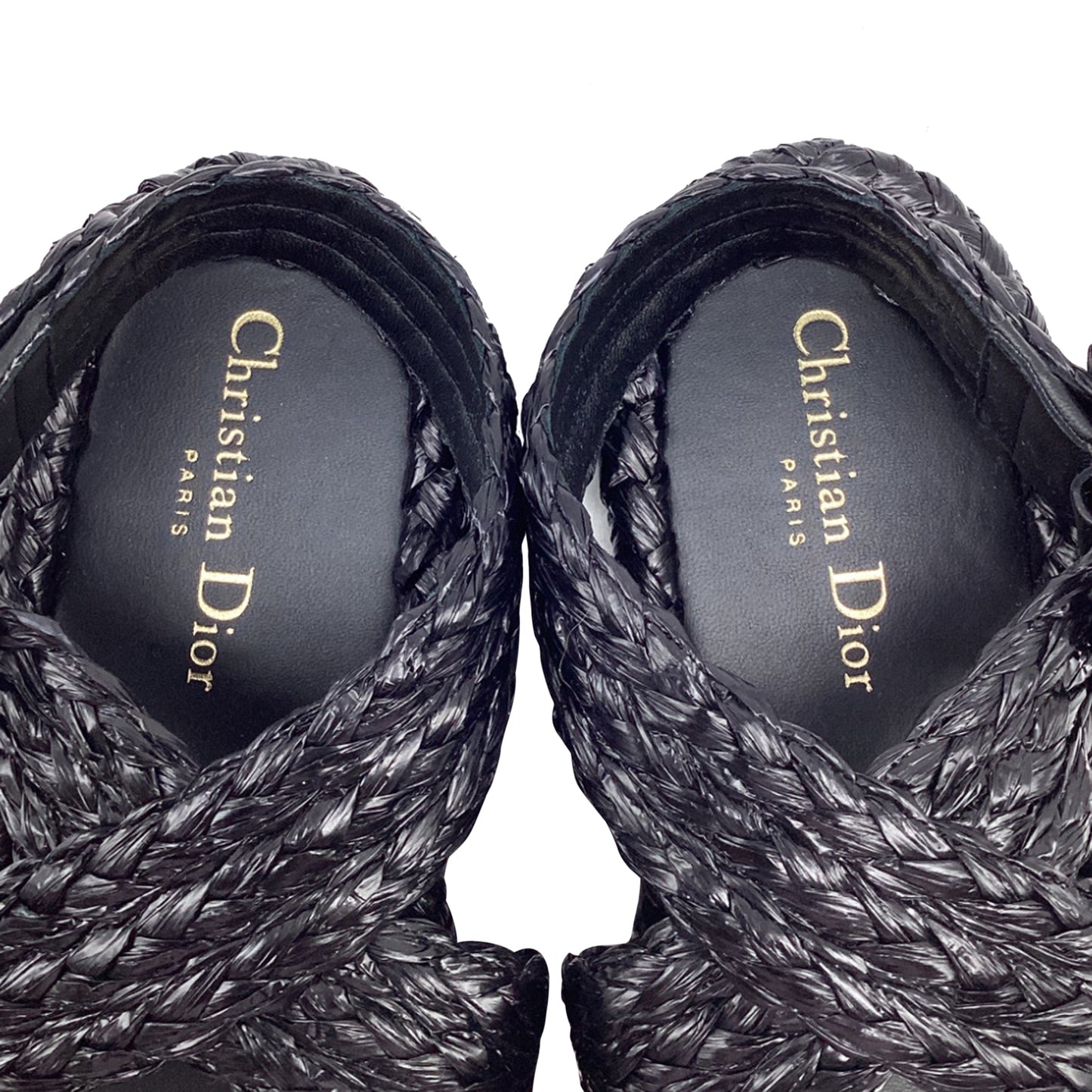 Women's Dior Woven Ocean Flat Thong Sandals in Black Raffia