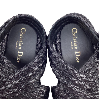 Women's Dior Woven Ocean Flat Thong Sandals in Black Raffia