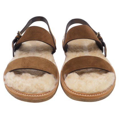 Women's Saint Laurent Shearling-Lined Slingback Strap Sandals in Brown Suede