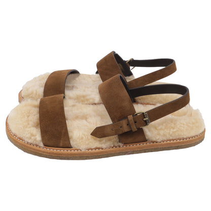 Women's Saint Laurent Shearling-Lined Slingback Strap Sandals in Brown Suede