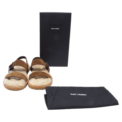 Women's Saint Laurent Shearling-Lined Slingback Strap Sandals in Brown Suede