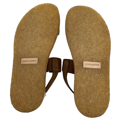 Women's Saint Laurent Shearling-Lined Slingback Strap Sandals in Brown Suede