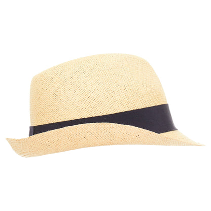Chanel raffia curled brim navy ribbon CC logo hat