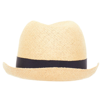 Chanel raffia curled brim navy ribbon CC logo hat