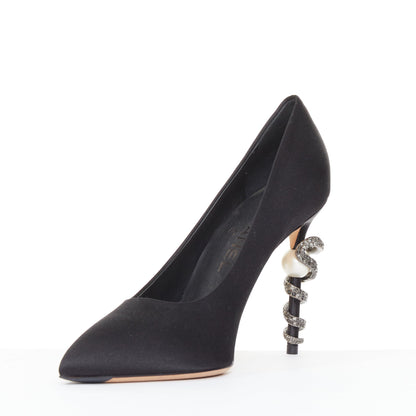 Women's Chanel Serpent Pearl satin CC pearl snake heel pump