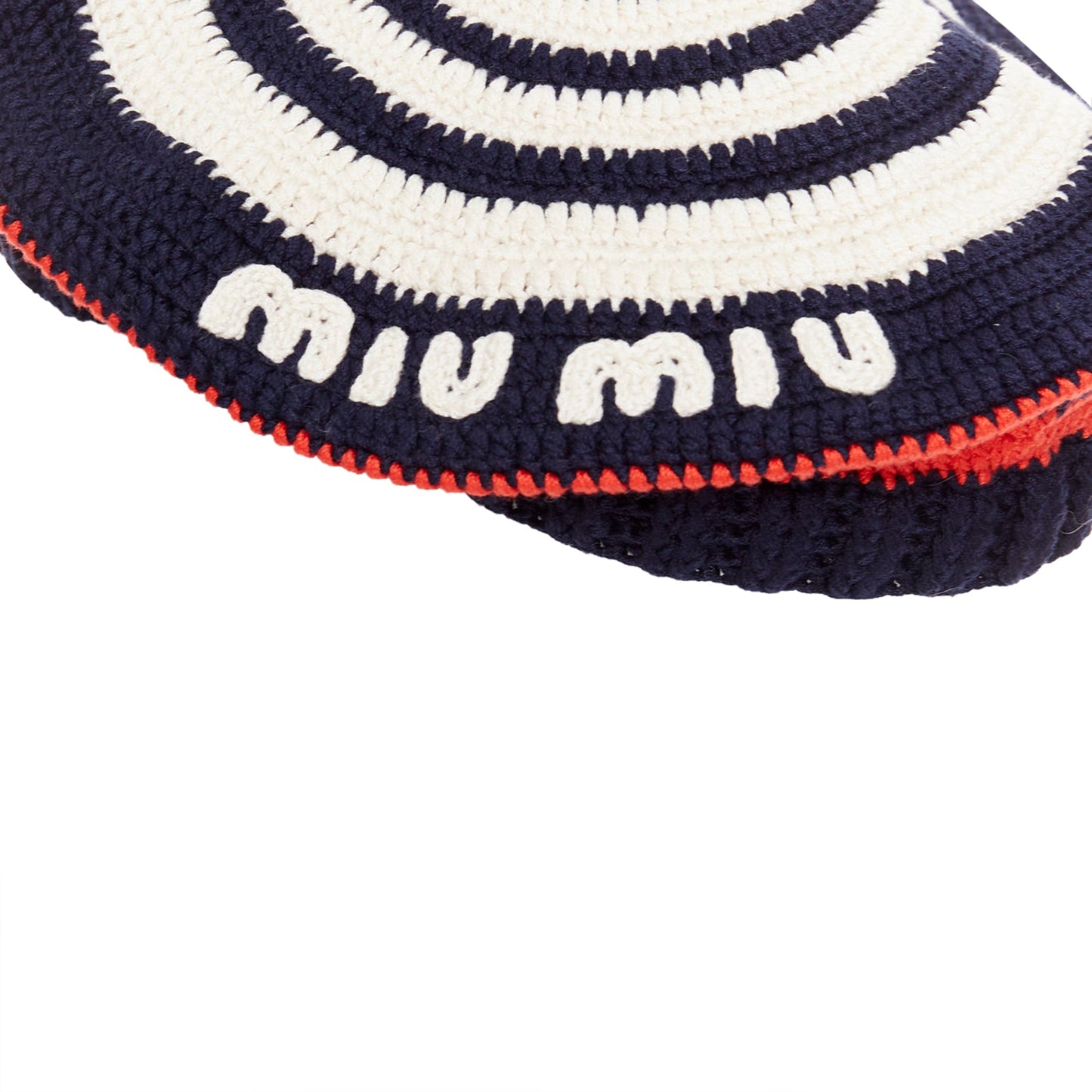 Miu Miu logo applique striped crochet knit beret hat