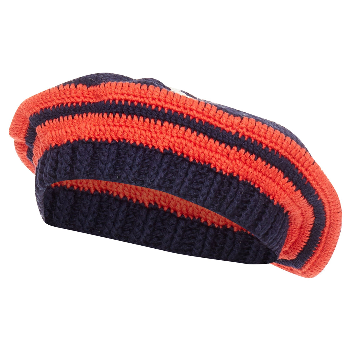 Miu Miu logo applique striped crochet knit beret hat
