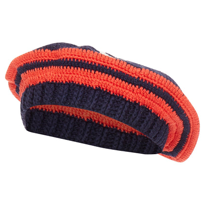 Miu Miu logo applique striped crochet knit beret hat