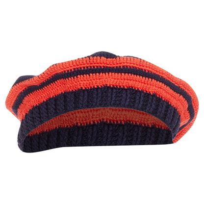 Miu Miu logo applique striped crochet knit beret hat