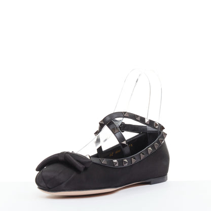 Women's Valentino Rockstud satin leather trim studded ballet flats