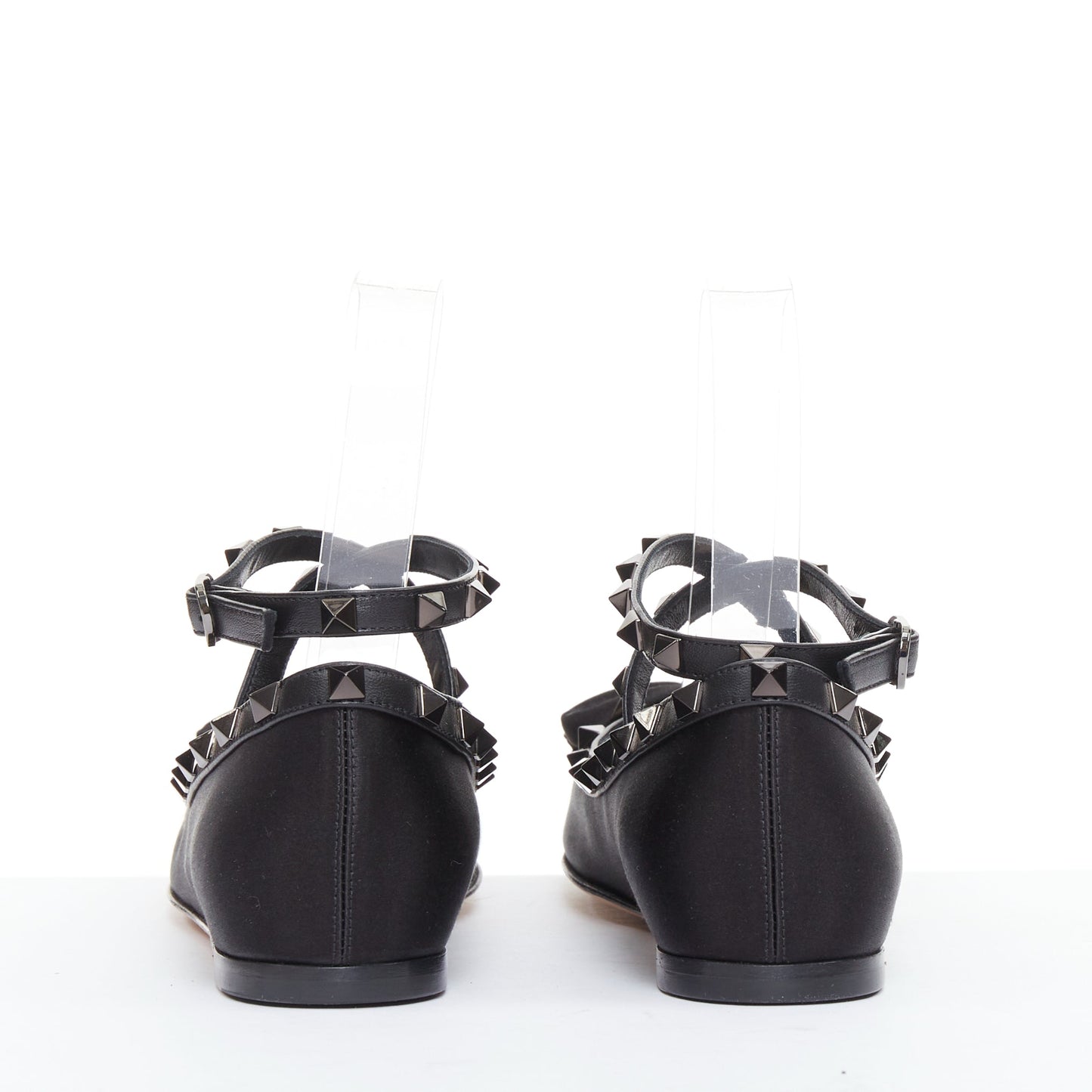 Women's Valentino Rockstud satin leather trim studded ballet flats