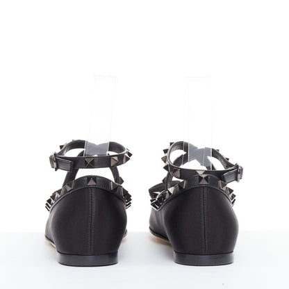 Women's Valentino Rockstud satin leather trim studded ballet flats