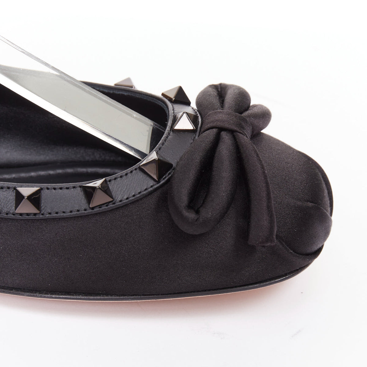 Women's Valentino Rockstud satin leather trim studded ballet flats