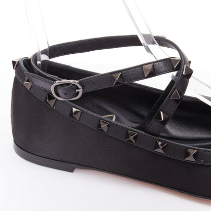 Women's Valentino Rockstud satin leather trim studded ballet flats