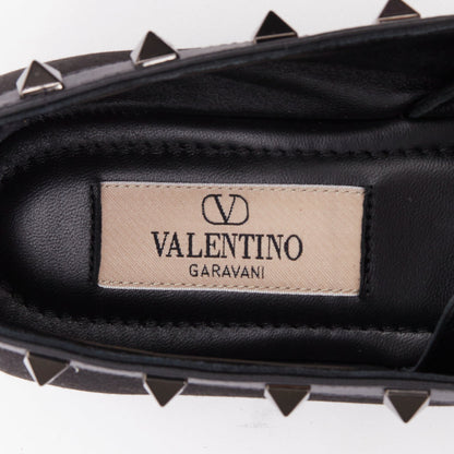 Women's Valentino Rockstud satin leather trim studded ballet flats