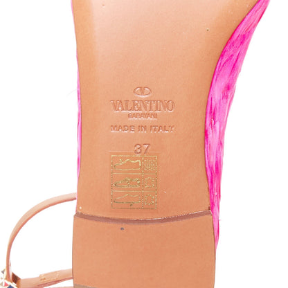 Women's Valentino feather leather ankle strap ballet flats