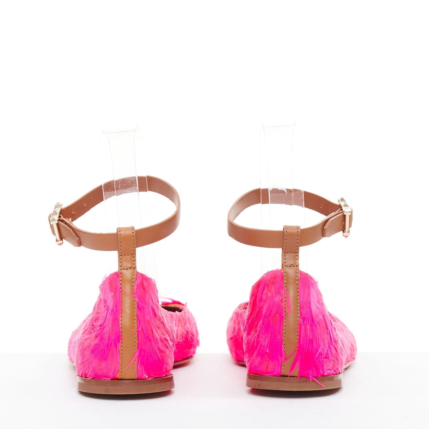 Women's Valentino feather leather ankle strap ballet flats